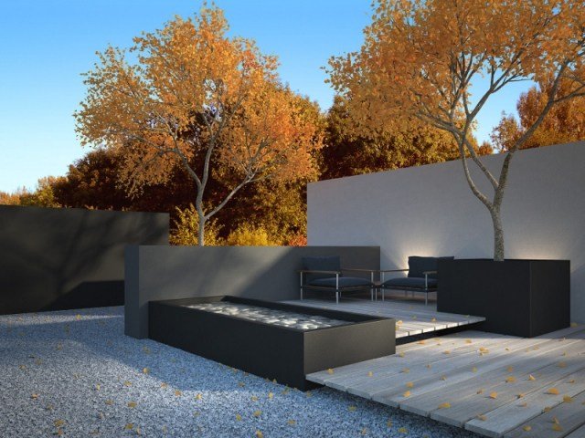 moderne landskabspleje og havearbejde billeder siddeområde terrasse efterår