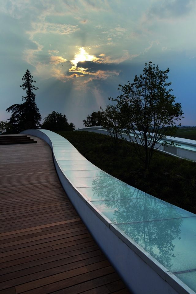 moderne have landskab design billeder ideer planke gulv træer spejl effekt
