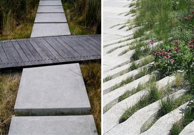 fortov haven design ideer belægning plader ornamental græs huller