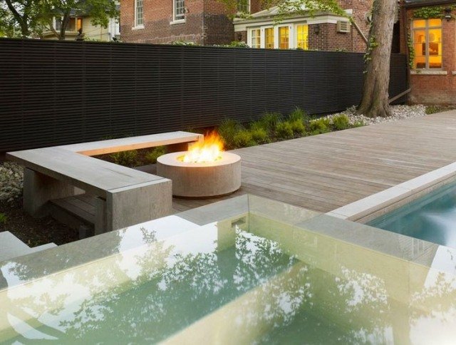 have landskab design fortrolighed skærm væg pool pejs omkring bænk