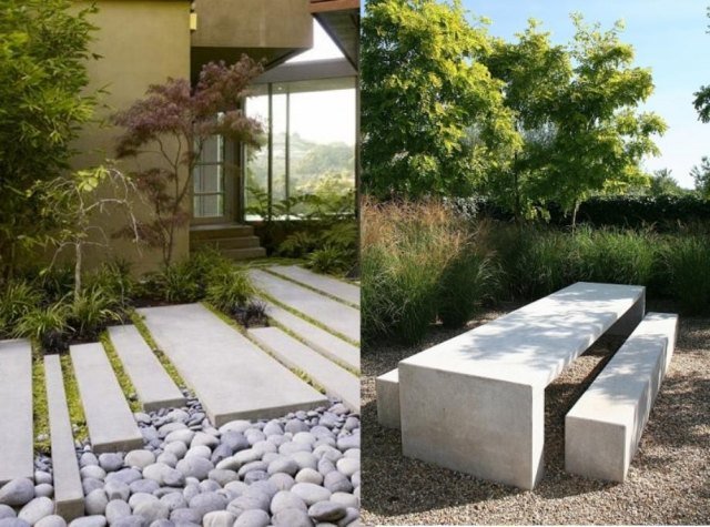 Landskabspleje og havedesign eksempler på beton trinplader siddepladser