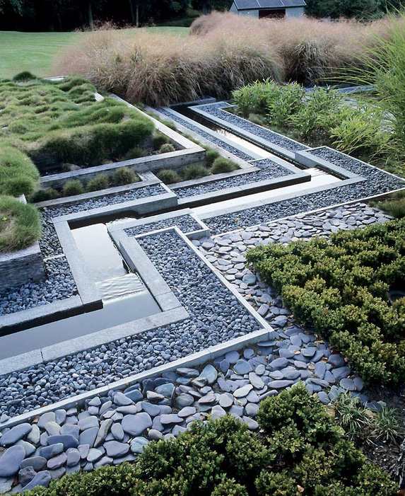 stenhave design ideer vand sten former prydgræs hække