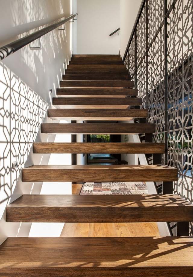 moderne trapper ideer træ trin metal konstruktion mønster