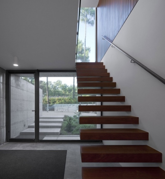 moderne trapper ideer cantilever trappe træ trin gelænder væg