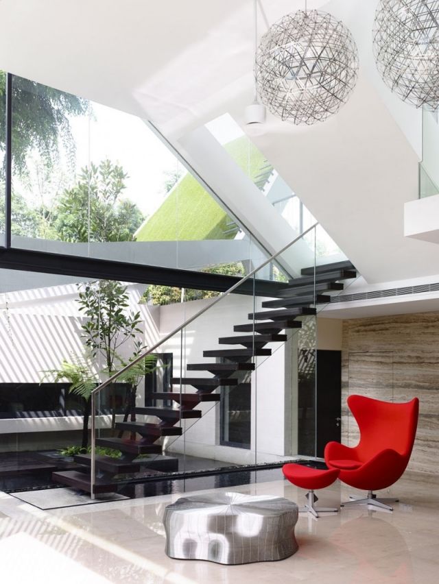 lige trapper moderne hus sort glas gelænder stål