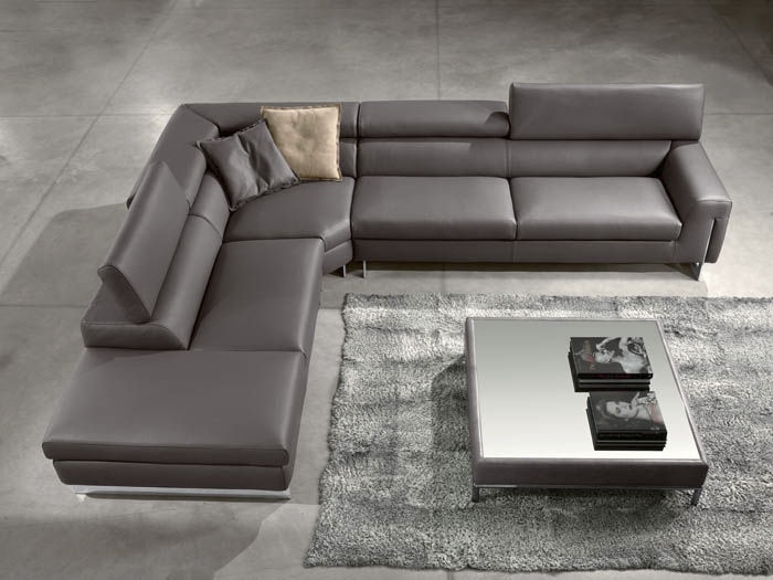 moderne hjørnesofa grafit sort læder sofabord stue sæt