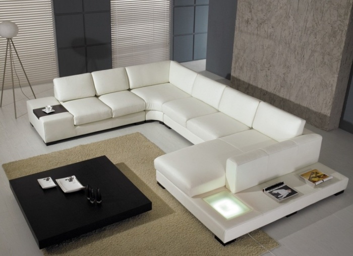 Læder hjørnesofaer-sofasæt-moderne-hvidt-sort-sofabord