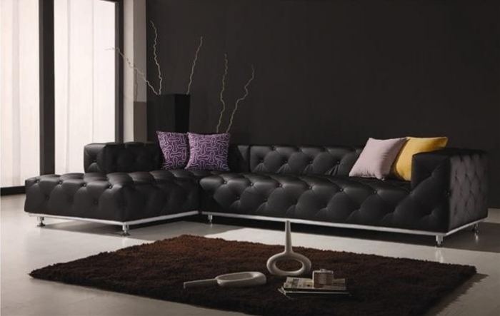 design-læder-hjørne-sofaer-Ubrich-quiltet-sort-polstring-puder-farverige