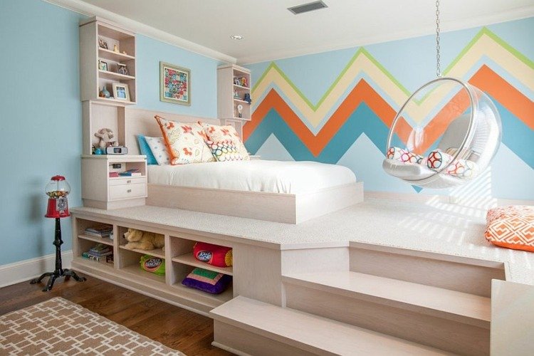 væggeometri zig zag mønster farverigt swing loft seng tæppe