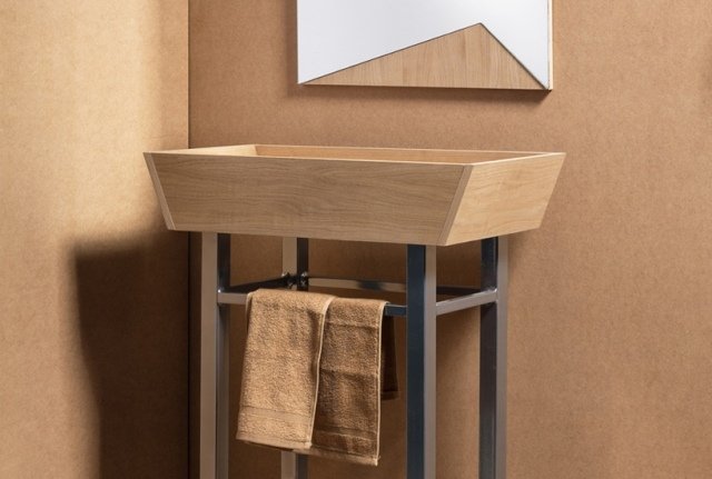 Træ håndvask bord metal ben badeværelse møbler træ ideer