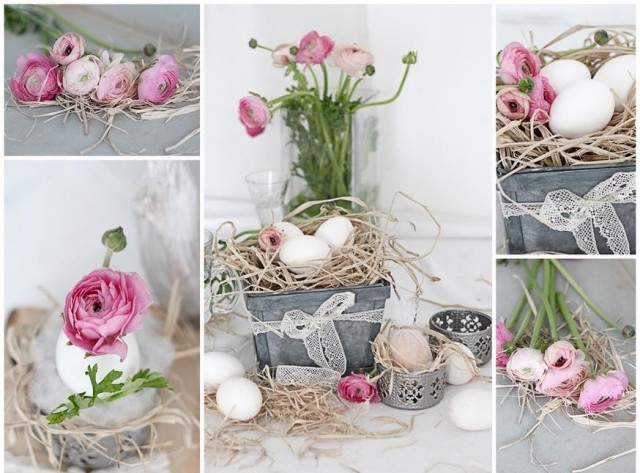 ideer påske dekoration pæoner æg halm vintage romantik