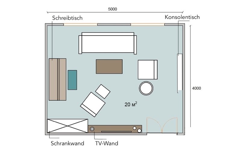20 kvm stue opsat firkant med skrivebord på hjemmekontoret