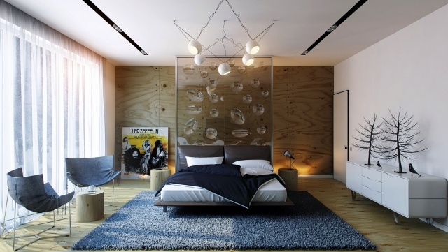 moderne-soveværelse-inspiration-træ-væg-paneler-akryl-deco-glas-væg
