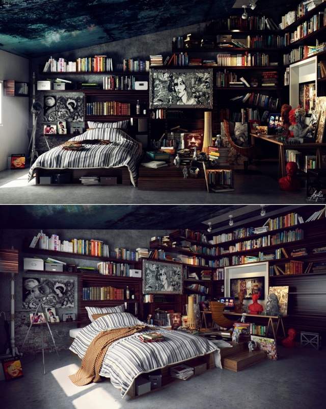 loft soveværelse inspiration bogreoler