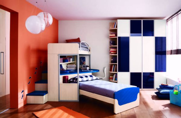 Hvide blå drenge værelse-børn møbler facilitet