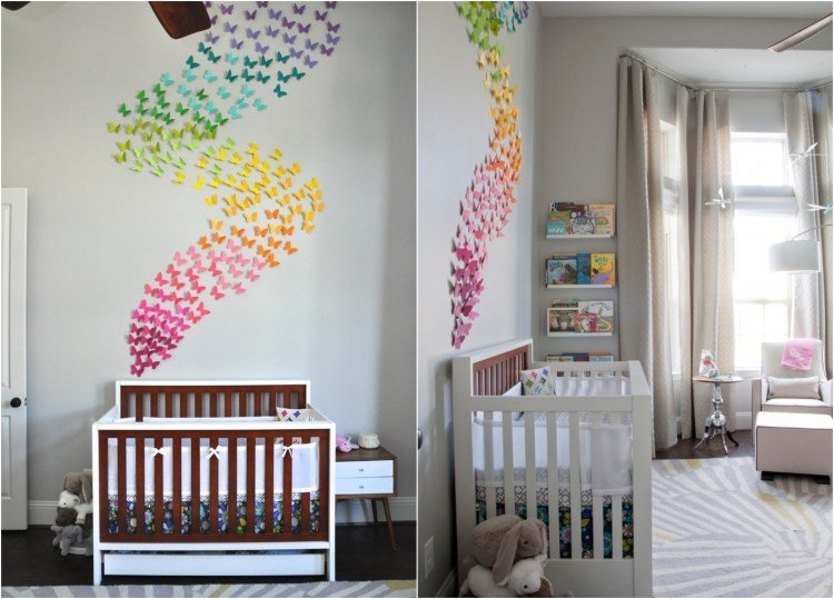 Baby værelse dekoration pige-papir-sommerfugle-gradient