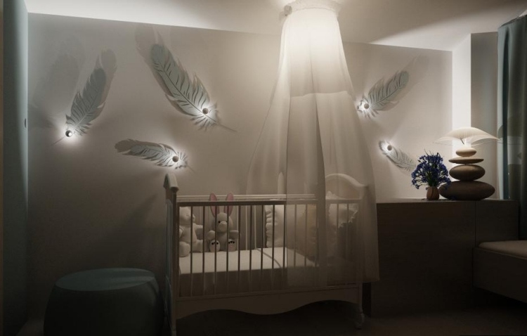Baby værelse dekoration væglamper-fjer-lys-skygge-leg-himmelseng