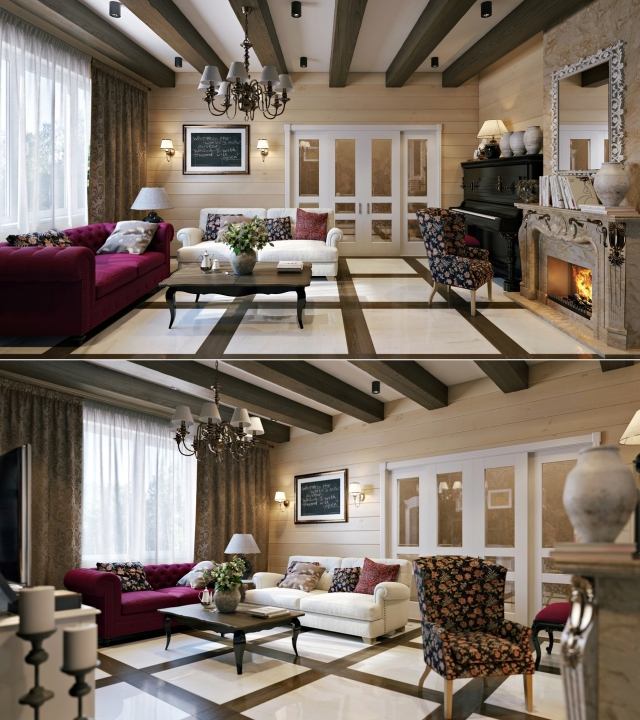 Rokoko stil luksus stue 3d visualisering art deco kaminhylde dekoration