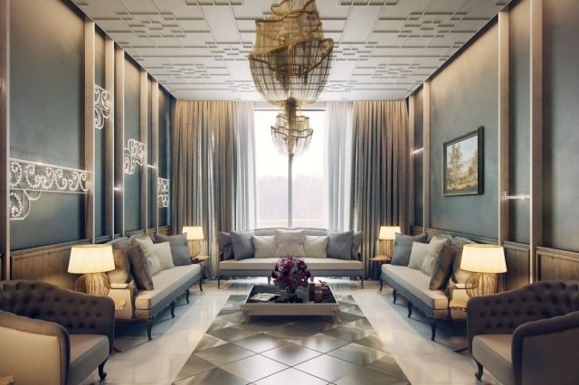 3d-visualiseret-stue-luksus-møblering-gulv-design-høj kvalitet-fliser