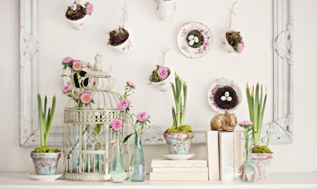 forår påske dekoration ideer hus romantisk lurvet chic fuglbur
