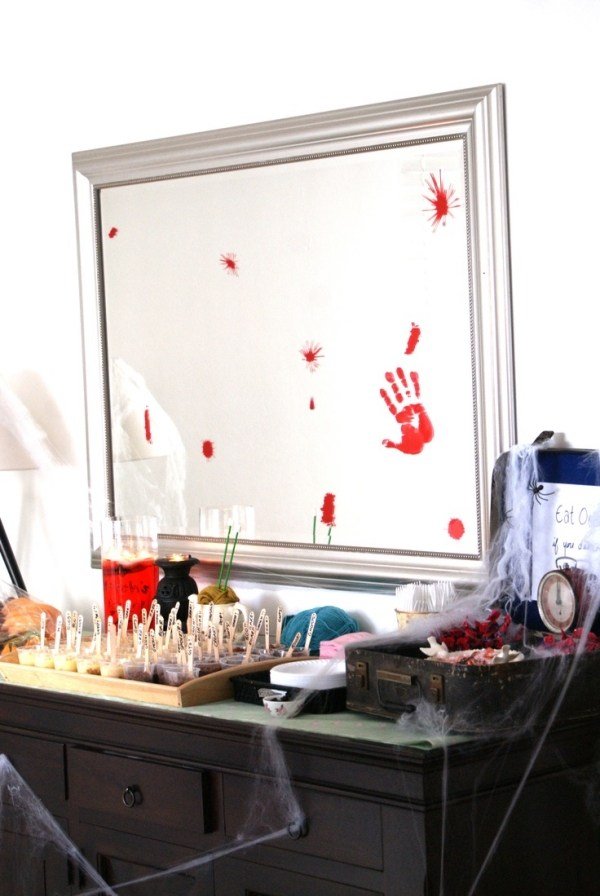 Spejl fingeraftryk blodig rød plet Halloween fest tilbehør tilbehør