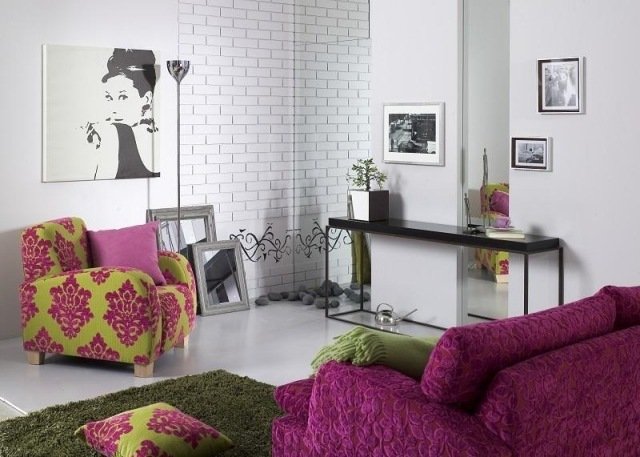 ungdomsværelse ideer deco-fuchsia-grøn-kombination-møbler