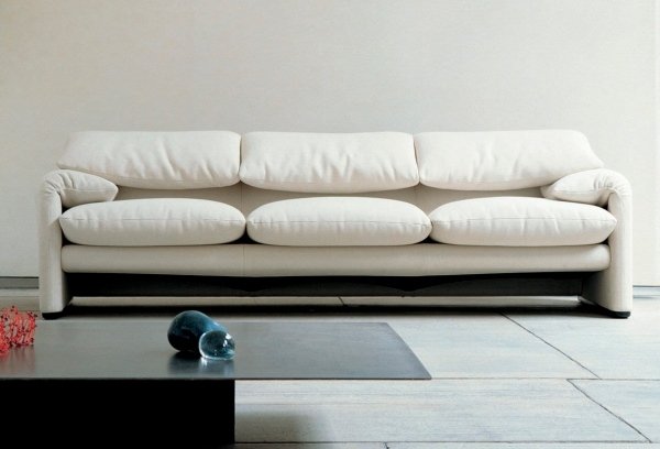 Læder sofa pude sæde design-Vico Magistretti-hvid maralunga-cassina