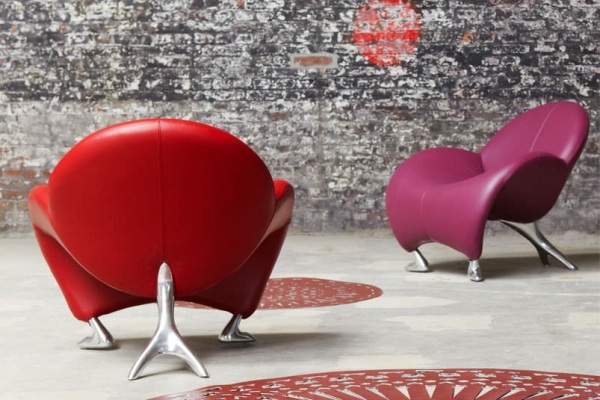 Lænestol i design læder-rød pink-Leolux Papageno-Jan Armgardt