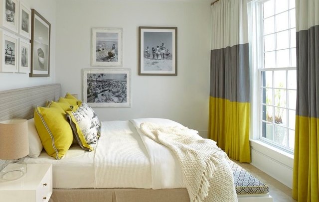 Brug solrige gule boligideer i farveskemaet til soveværelset strandstil