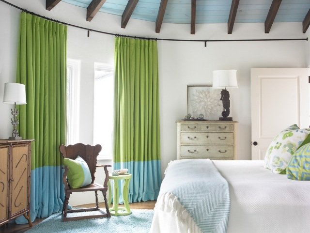 grønne azurblå ren gardiner gardiner ideer strand stil soveværelse