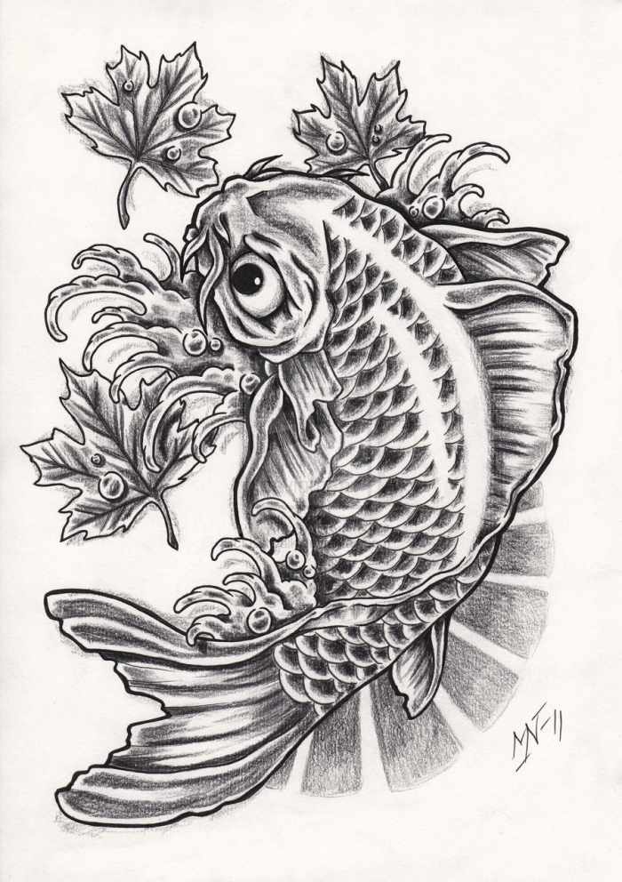 asiatisk-tatovering-designs-koi-fisk-blade-skabelon-online
