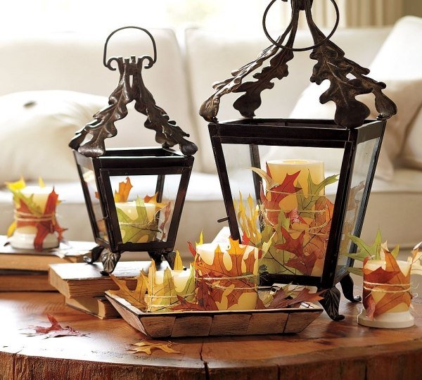 Herbstdeko sofabordlys dekorere lanterner achorn blade