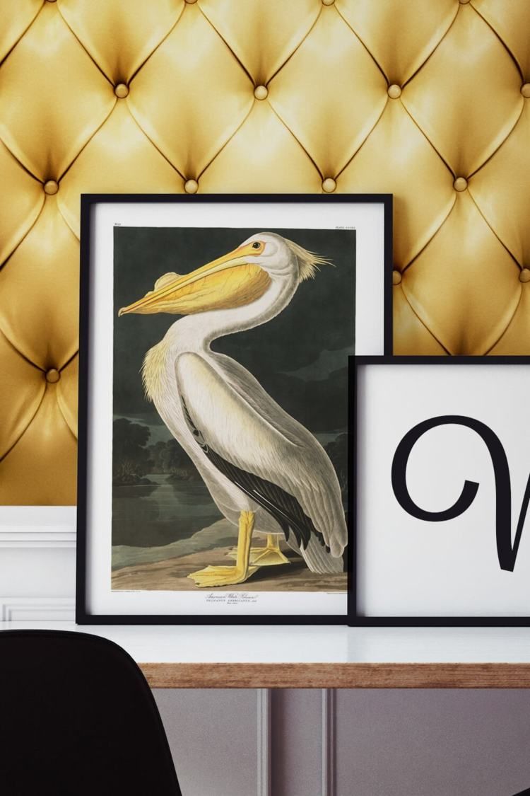 3d-tapet-læder-polstring-gul-pelikan-billede