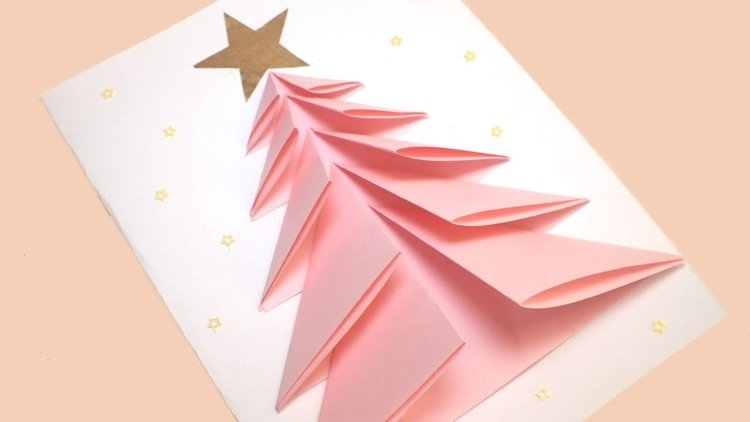 Julekort med 3D grantræ pink origami teknik