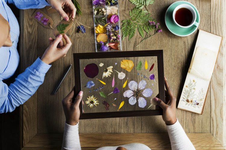 Håndværk ideer forårs voksen herbarium tørrede blomster billedramme glas