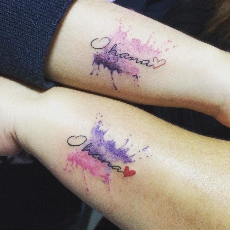 ohana tatovering hjerter farverige søskende ideer