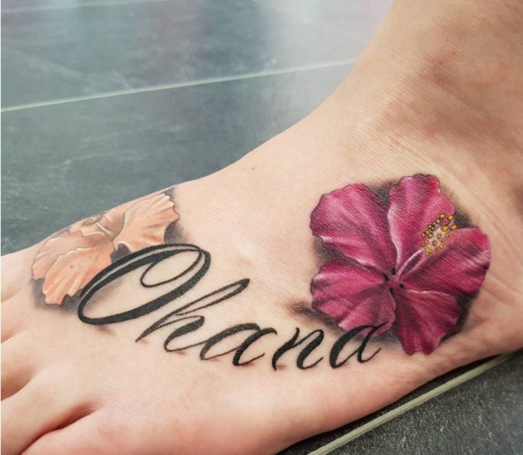 ohana familie tatovering, der betyder blomsterfod