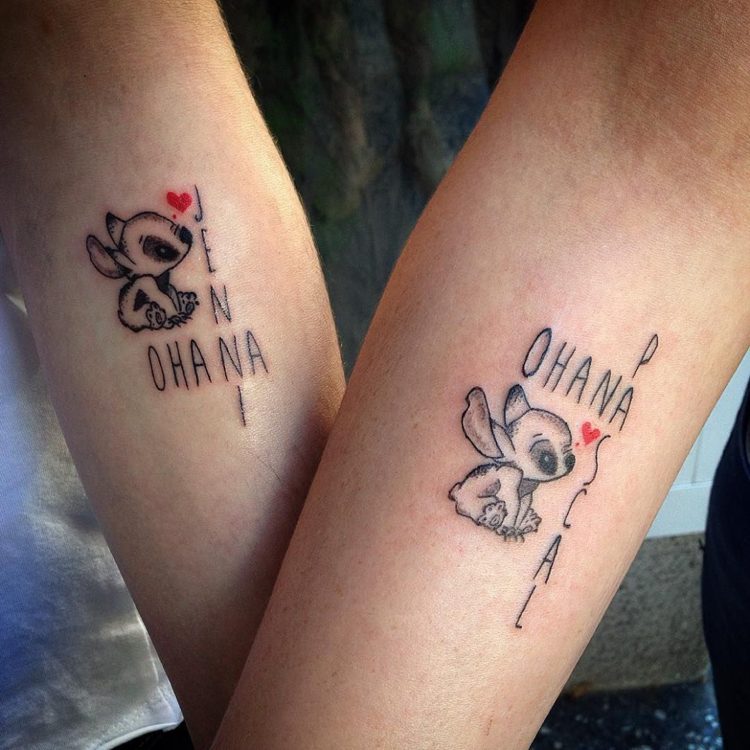 ohana tatovering par navne sy hjerte