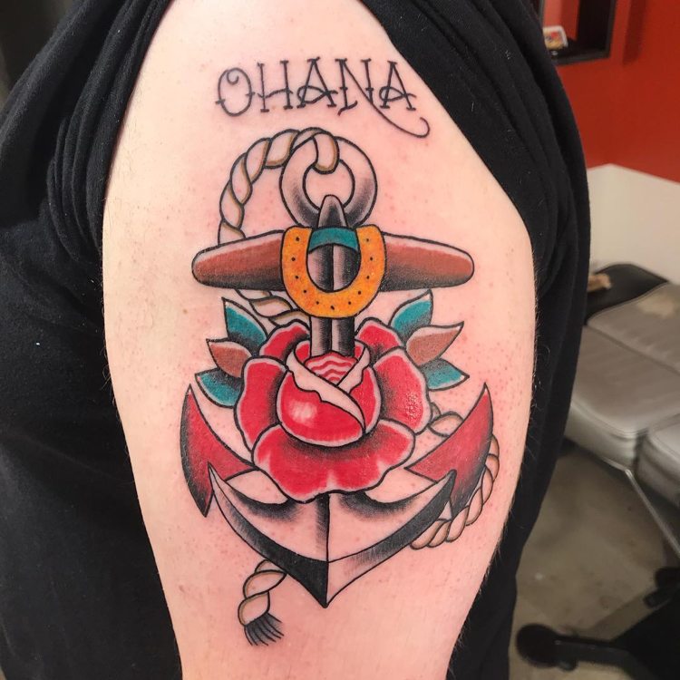 ohana tatoveringsanker hibiscus blomst