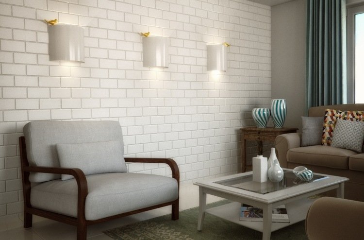 Vægbelysning-ideer-designer-væglamper-hvide-gyldne-fugle-hvide-mursten-optik