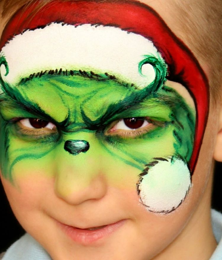 julemotiver ansigtsmaling dreng grinker grøn santa hat instruktioner gør det selv
