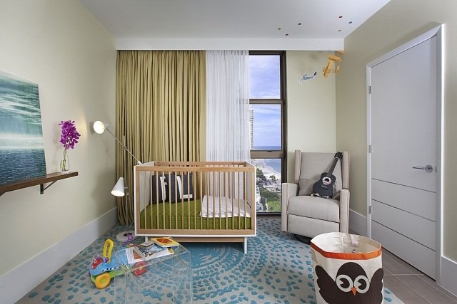 moderne baby værelse tæppe blå grå træ baby seng