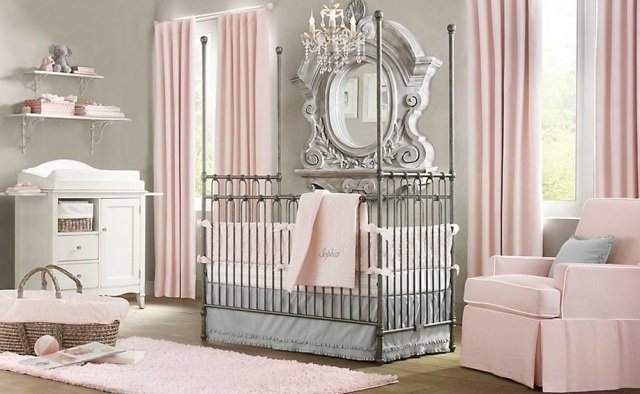 baby værelse møbler pige pink grå metal baby seng
