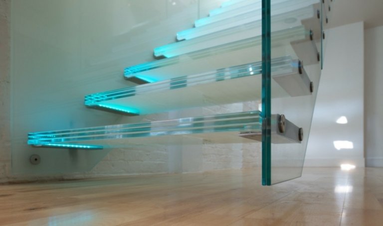 moderne design trapper glas idé belysning indirekte gang
