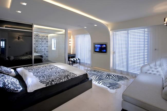 led strip loft paneler soveværelse sort hvid moderne