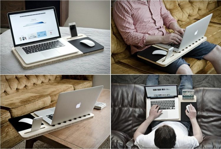 Hjemmekontormøbler mobil arbejdsbord-skifer-bambus-laptop-ventilation