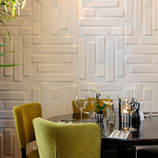 Ideer til vægdesign dekorative-vægpaneler-hvid-geometriske-3d-mønster-spisestue