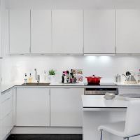 Minimalistisk køkken med hvide møbler