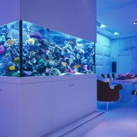 Design obývacího pokoje s velkým akváriem