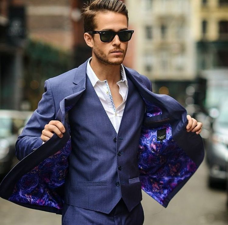 jakkesæt tendenser 2019 elegant herretøj designer bryllup lejligheder catwalk modeshow farverigt bomuldsblåt mønster
